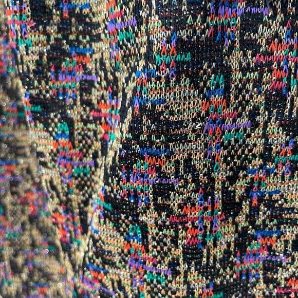 Vintage 70s Lurex Abstract A-Line Maxi Skirt Gold Black Red Blue Green Purple L - Picture 2 of 5